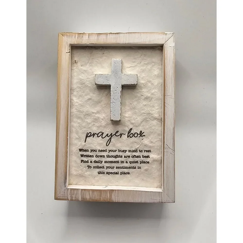 Rustic Wooden Prayer Box With White Cross & Sentimental Quote